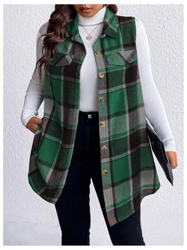 Tednrk Trendy Casual Women's Plaid Vest Sleeveless Flannel Shirt Jacket with Pockets
Tednrk 2024 Women's Plaid Vest Casu