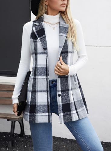 Women's Olrain Flannel Plaid Sleeveless Blazer Vest for Fall Winter
| Women's Olrain Plaid Sleeveless Blazer Vest Lapel