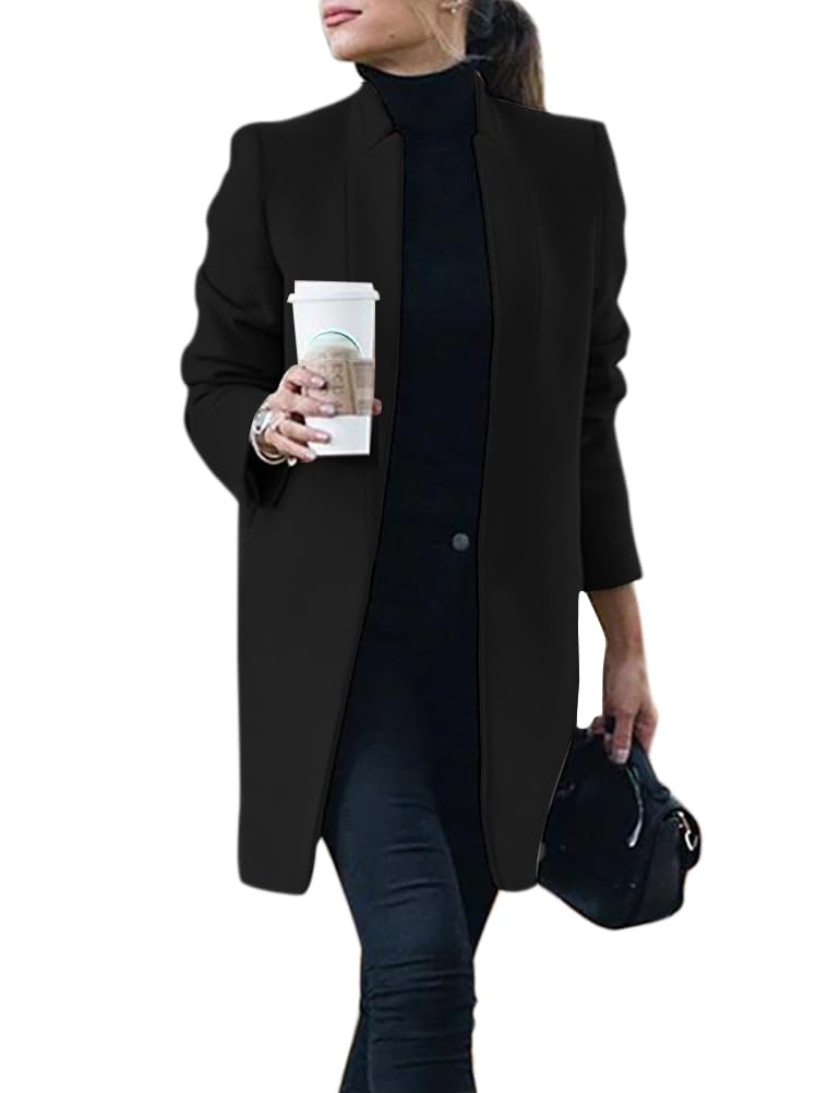 IDEALSANXUN Women's Wool Coat Long Blazer Jackets Fall Winter Peacoat with Pockets for Casual Stylish Use