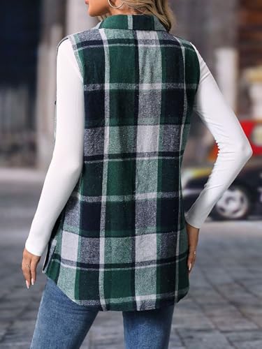 Wowcarbazole Womens Plaid Vest for Casual Wear Button Down Sleeveless Lapel Neck Outerwear Flannel Waistcoat Jackets