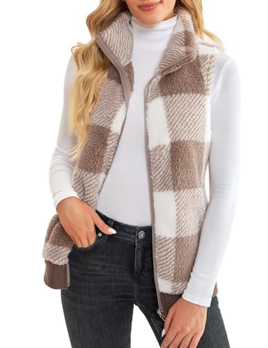 Plaid Fleece Vest for Women Fall Winter Warm Casual Outerwear
| Women's Plaid Sherpa Fleece Sleeveless Vest Casual Wint