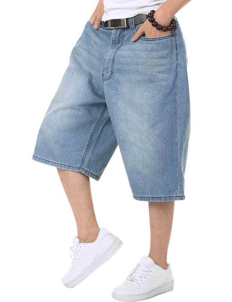 IDEALSANXUN Men's Baggy Jean Shorts | Casual Loose Fit Long Denim Jorts | Relaxed Style for Summer Style Men | 32x34 Inc