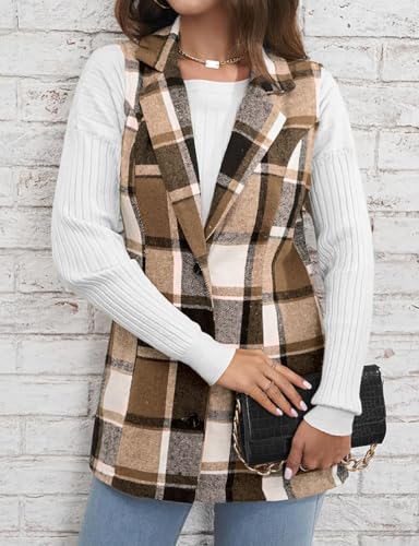 IdealSanXun Women Plaid Sleeveless Blazer Vest Jacket Casual Fall Winter Outwear
| IdealSanXun Women Plaid Sleeveless V
