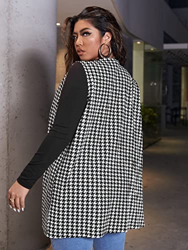Milumia Women's Plus Size Houndstooth Vest Blazers Open Front Cardigan Trendy Plus Size Houndstooth Cardigan for Women O