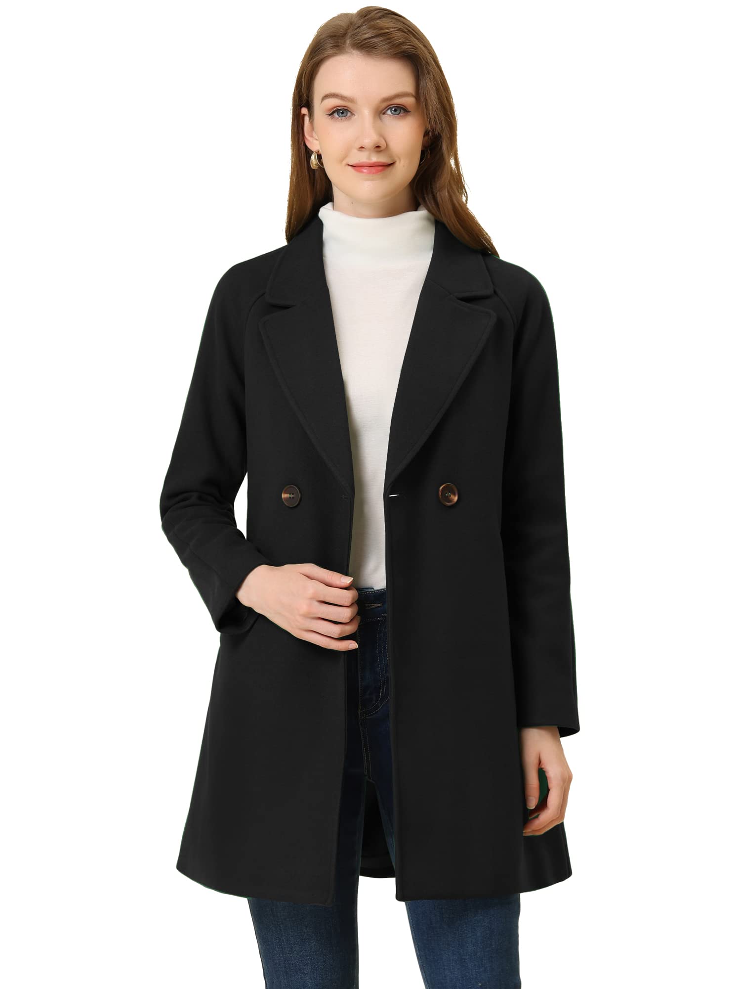 Allegra K Women's Notched Lapel Double Breasted Raglan Winter Coats - Warm Faux Fur Collar, Slim Fit, Cold Weather Prote