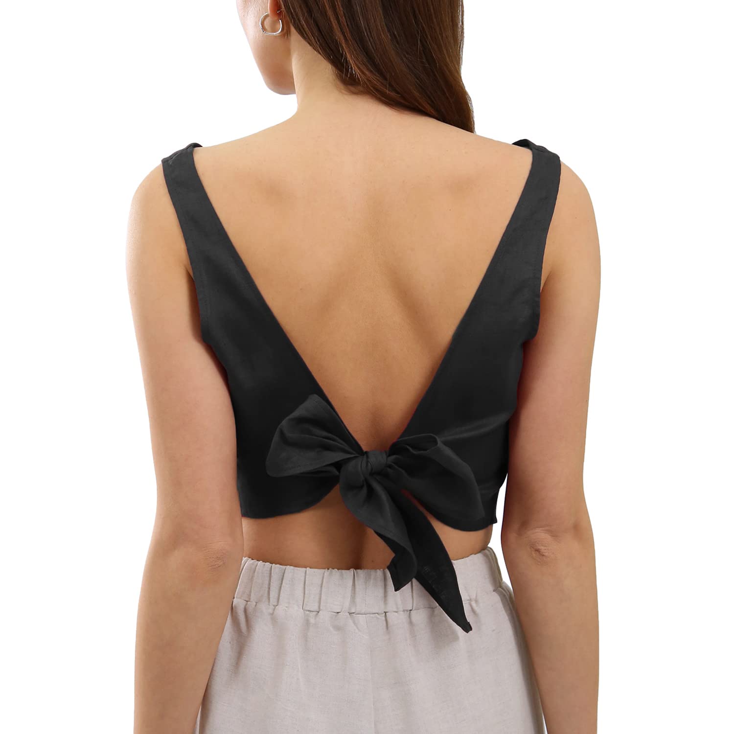 Idealsanxun Womens Linen Crop Tank Tops