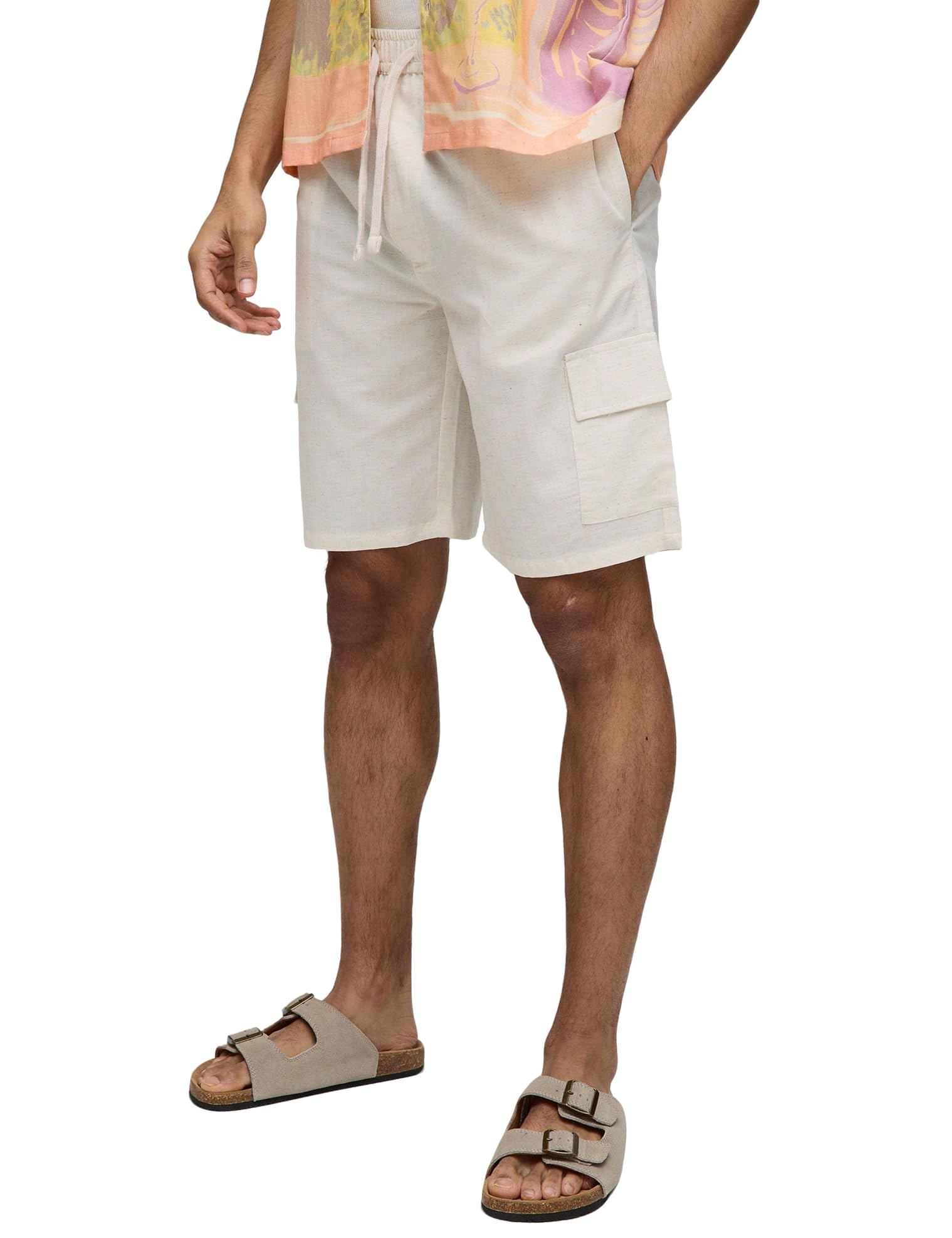 IDEALSANXUN Men's Linen Cargo Shorts Casual Elastic Waist Beach Summer Shorts with Drawstring
| IDEALSANXUN Mens Linen