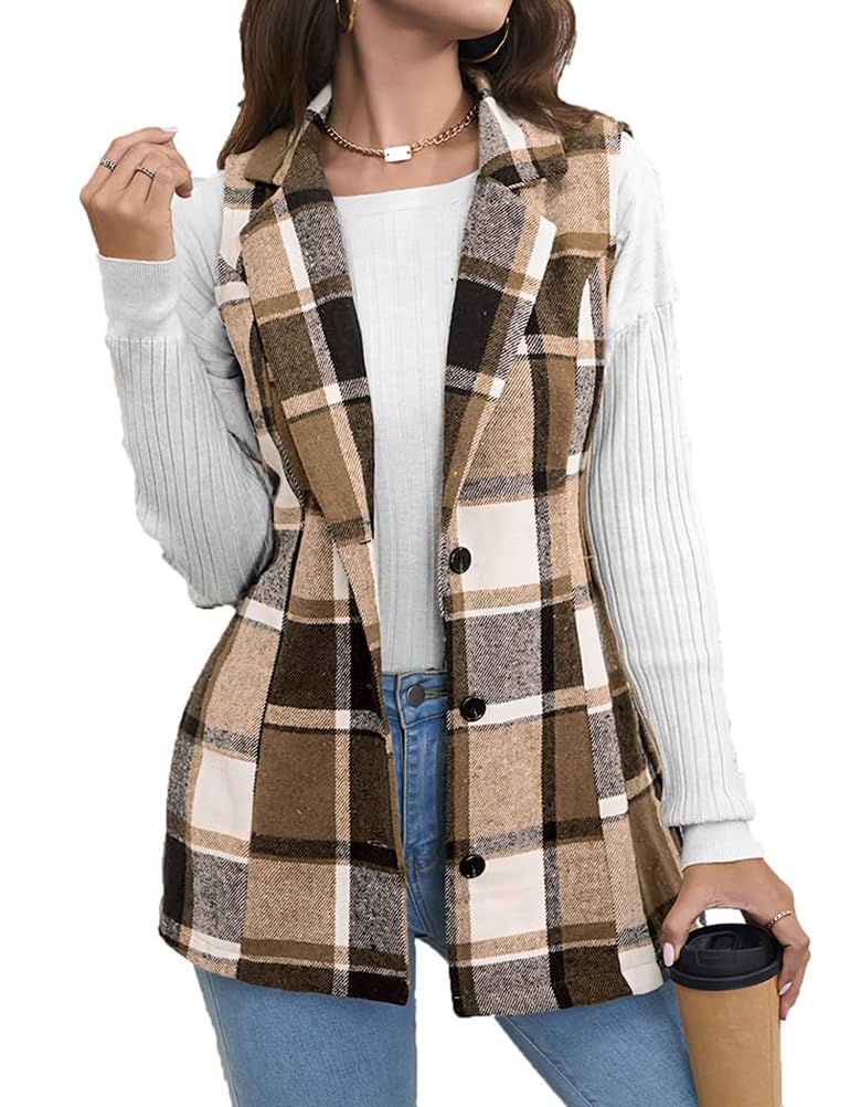 IdealSanXun Women Plaid Sleeveless Blazer Vest Jacket Casual Fall Winter Outwear
| IdealSanXun Women Plaid Sleeveless V