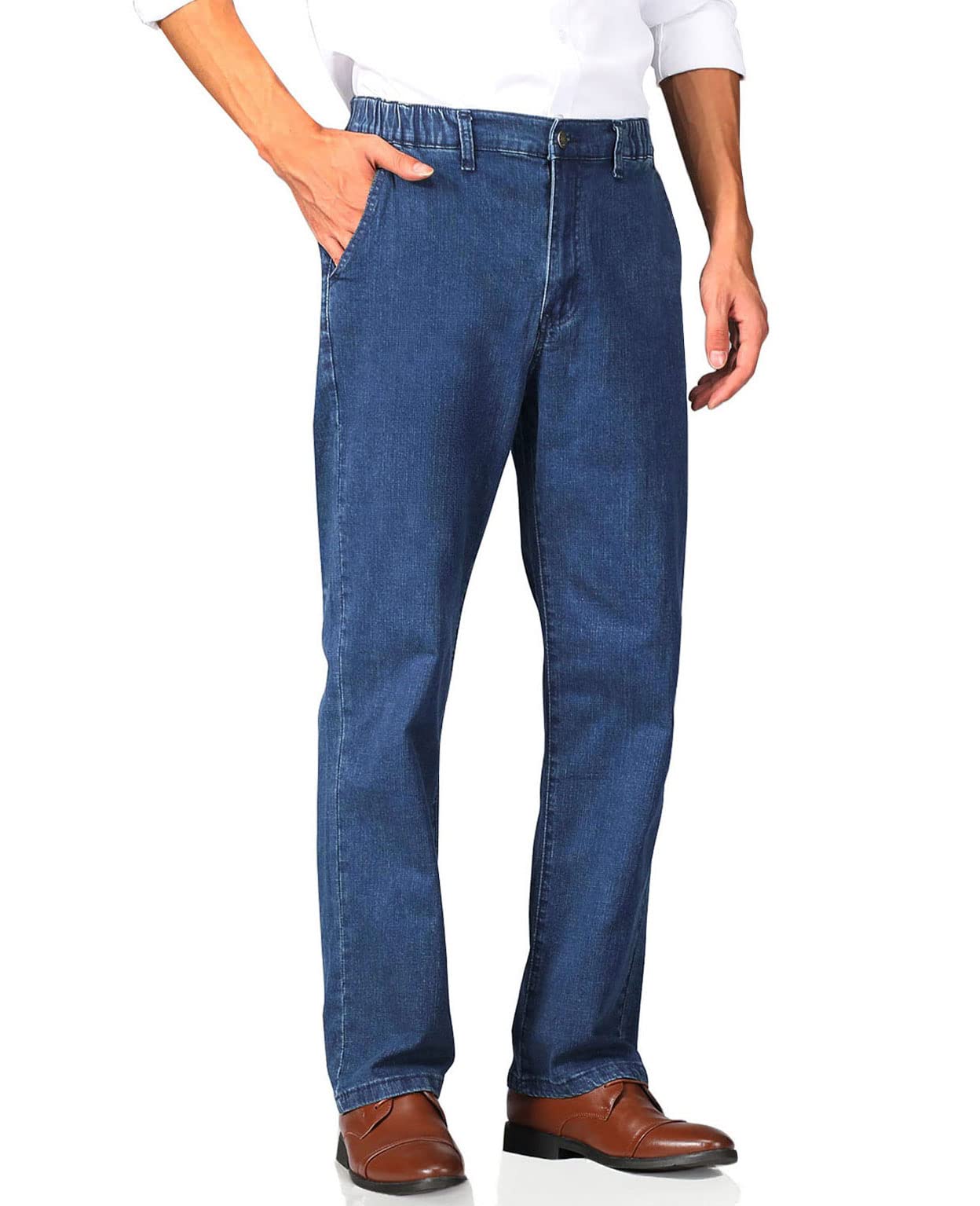 Soojun Mens Relaxed Fit Elastic Waist Jeans with Zipper and Button
| Soojun Mens Comfortable Elastic Waist Relaxed Fit