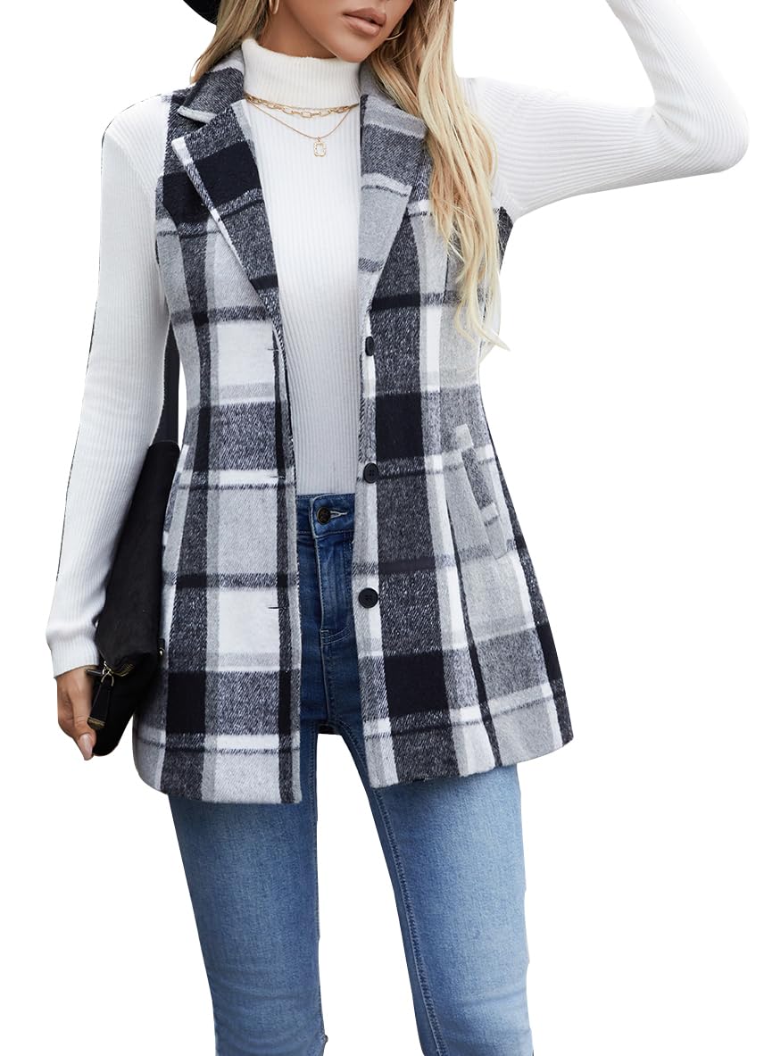 Women's Olrain Flannel Plaid Sleeveless Blazer Vest for Fall Winter
| Women's Olrain Plaid Sleeveless Blazer Vest Lapel