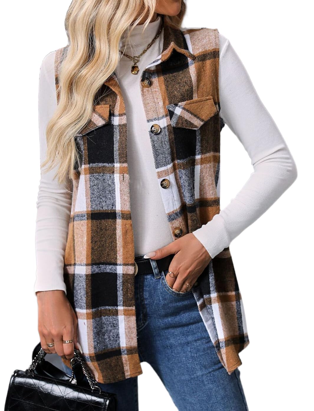 IDEALSANXUN Women's Plaid Flannel Vest for Fall Winter
| IDEALSANXUN Sleeveless Cardigan Outerwear Plaid Flannel Women'