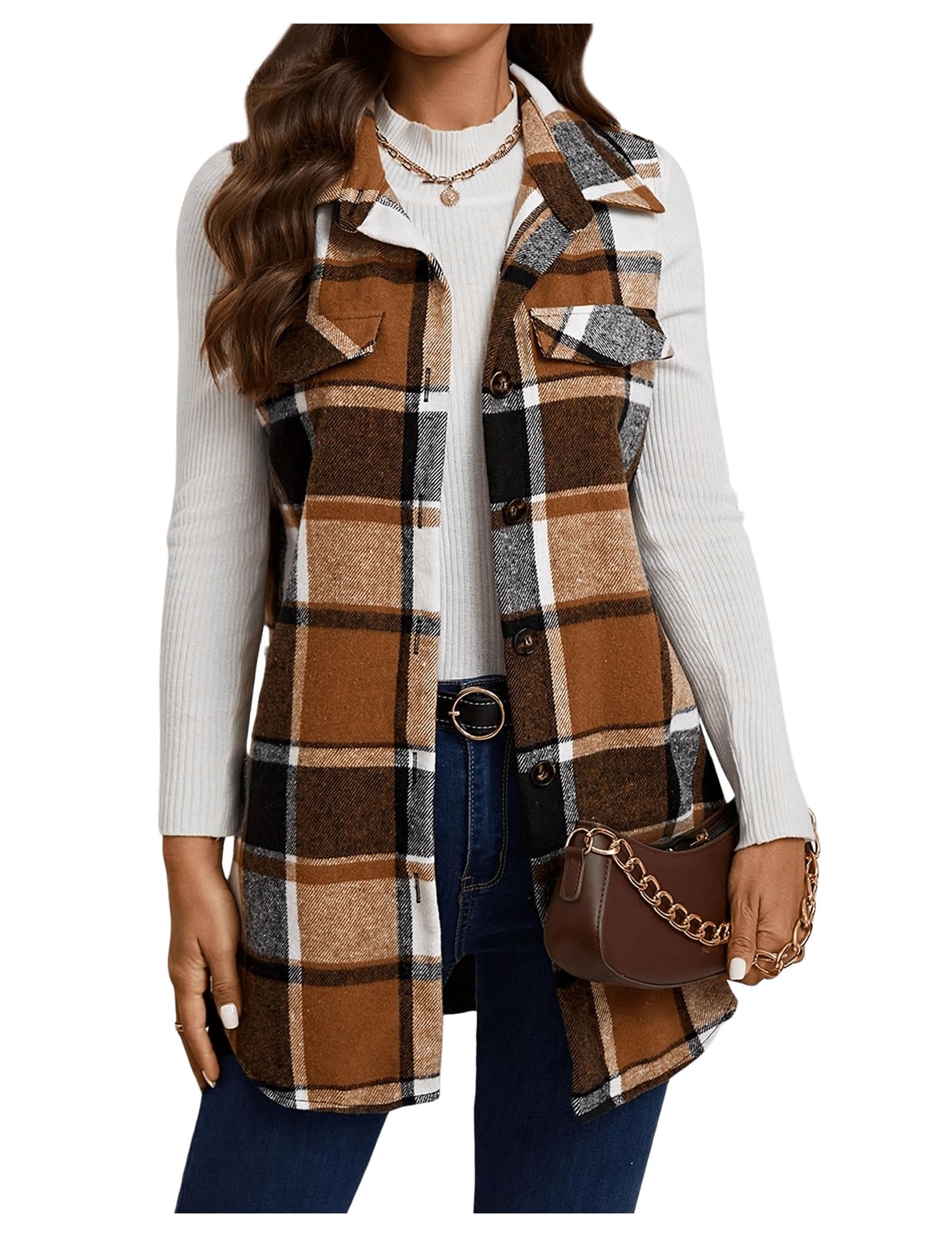 SOLY HUX Women's Plaid Vest Button Down Sleeveless Casual Outerwear Trendy Style
| SOLY HUX Women's Plaid Vest Button D